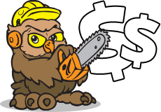 owl holding chainsaw