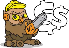 owl holding chainsaw